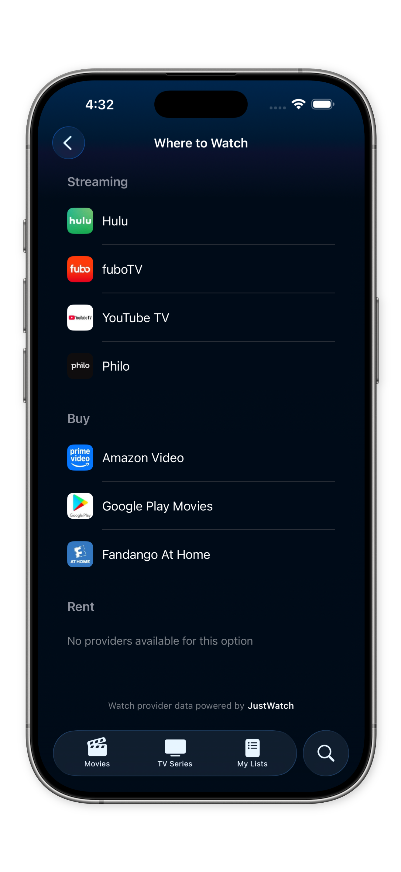 Visto watch providers screen